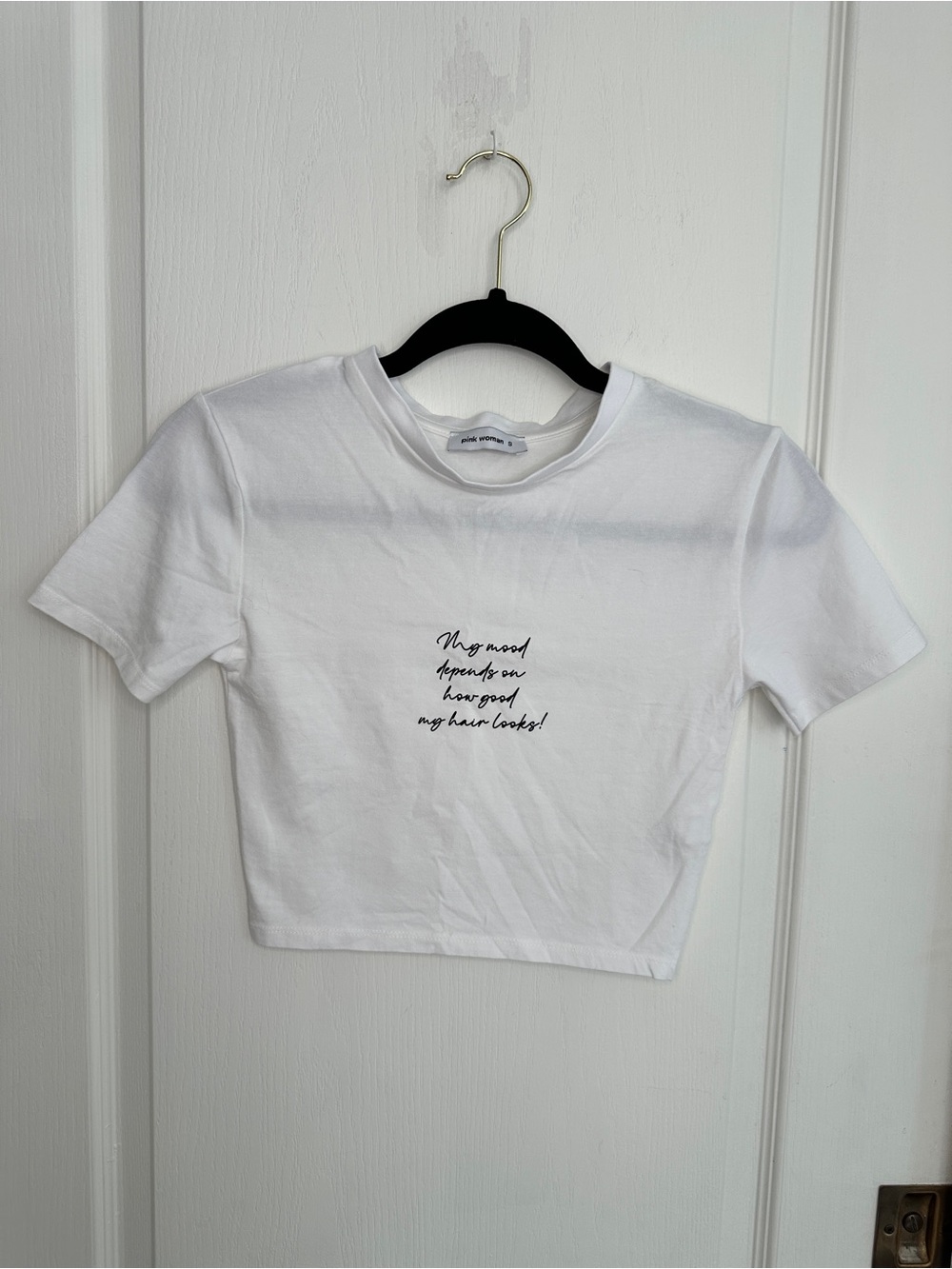 Pink Woman White Cropped Graphic Tee (S)